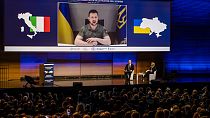 Der Präsident der Ukraine war per Video nach Rom zugeschaltet 