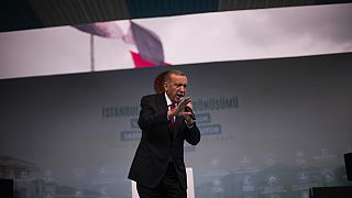 Recep Tayyip Erdogan gives a speech during an election rally campaign in Istanbul, Turkey, April 21 2023