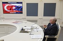Russian President Vladimir Putin attends a ceremony for nuclear fuel loading at the Turkey's Akkuyu Nuclear Power Plant (NPP). April 27 2023, Sputnik