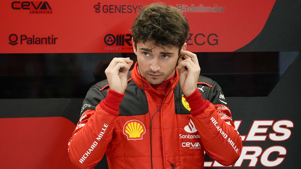 Ferrari driver Charles Leclerc of Monaco at the pit during the qualifying session ahead of the Formula One Grand Prix at the Jeddah corniche circuit in Jeddah, Saudi Arabia,