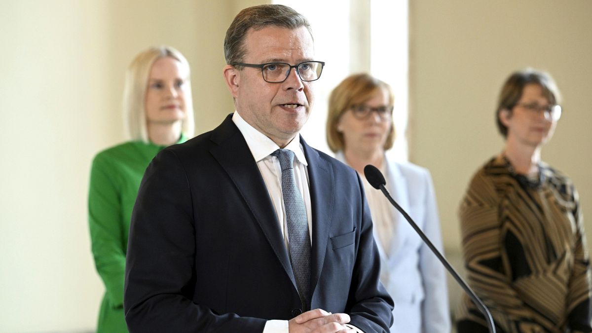 National Coalition chair Petteri Orpo during his press conference at the Parliament House in Helsinki, Finland on Thursday, April 27, 2023.