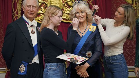 The wax figure of Camilla stands alongside that of her husband King Charles III