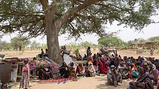 Group of refugees after crossing into the village of Koufroun, near the Chad-Sudan border, in Chad, April 27, 2023.