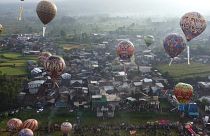 Hot air balloons above Java, Indonesia. April 2023