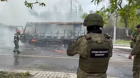 Aftermath of deadly shelling in the city of Donetsk on the 28th of Apil, blamed on Ukraine