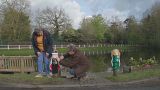 Guerilla knitters adorn park in Hurst village with crocheted puppets ahead of King Charles' III coronation, April 29th 2023