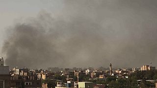 Smoke rises in Khartoum, Sudan, Saturday, April 29, 2023, as gunfire and heavy artillery fire continue despite the extension of a cease-fire between the country's top generals