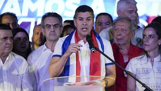 Santiago Peña bei einer Rede nach der Wahl