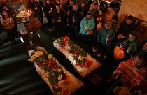 La funzione religiosa per le vittime del raid a Uman, in Ucraina