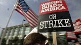 A protest sign from 2007's WGA strike in Hollywood which cost the industry over €1.82 billion