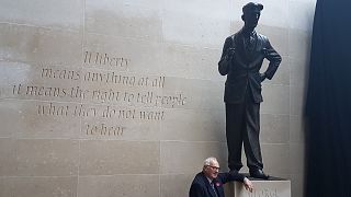 Richard Blair at the unveiling of a statue of his father, George Orwell, outside the BBC headquarters in London, England, on November 7, 2017. 