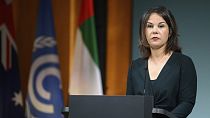 German Foreign Minister Annalena Baerbock speaks during the 14th Petersberg Climate Dialogue at the Federal Foreign Office in Berlin, Tuesday May 2, 2023. 