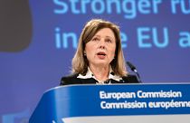 Vera Jourová, vice-presidente da Comissão Europeia, em conferência de imprensa, em Bruxelas