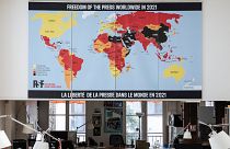 نقشه وضعیت آزادی مطبوعات در دفتر پاریس متعللق به سازمان گزارشگران بدون مرز در سال ۲۰۲۱