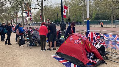 Royal fans set up camp in The Mall, London, ahead of King Charles's coronation, May 2023