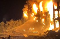 Firefighters battle blazes in Odesa strike