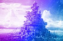 An illustration of a futuristic Tower of Babel