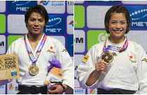 Hifumi Abe en -66 kg (à gauche) et sa sœur Uta Abe en -52 kg se sont imposés au Mondiaux de Doha, lundi 8 mai 2023.