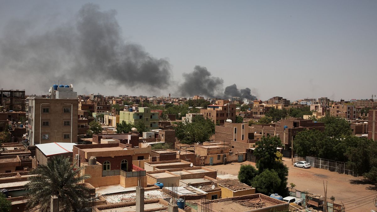 Smoke rises in Khartoum, Sudan, on 22 April, 2023. 