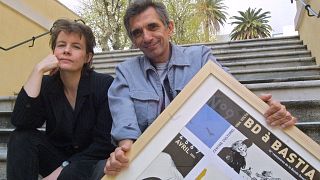 فريد فارغاس وإدموند بودوين  والجائزة الكبرى لأكثر الكتب مبيعا، باستيا في جزيرة كورسيكا الفرنسية. 