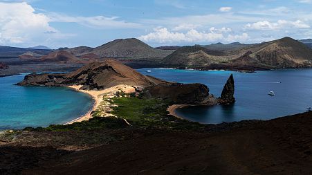 Aerial view of the Bartolome Island, part of the Galápagos Islands, in Ecuador.