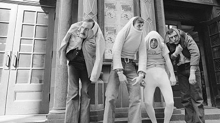 Members of Monty Python's Flying Circus in April 1976. From left to right: John Cleese, Michael Palin, Terry Gilliam and Terry Jones. 