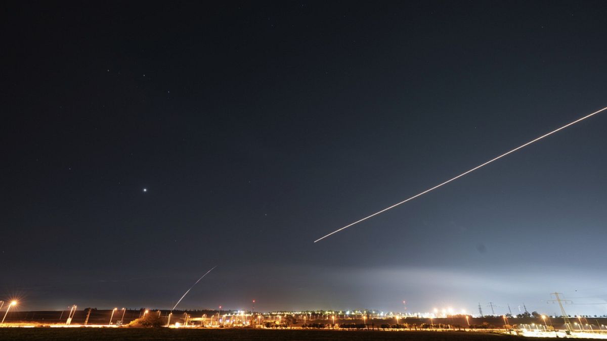 Israel's Iron Dome anti-missile system fires to intercept a rocket launched from the Gaza Strip towards Israel, near Sderot, Israel, Wednesday, May 10, 2023.