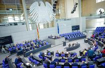 Lawmakers attend a meeting of the German federal parliament, Bundestag, in the Reichstag building in Berlin, 10 May 2023.