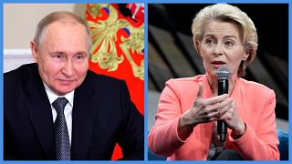Vlagyimir Putyin orosz elnök és Ursula von der Leyen, az Európai Bizottság elnöke