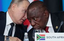 Russian President Vladimir Putin and South African President Cyril Ramaphosa at a summit in 2019