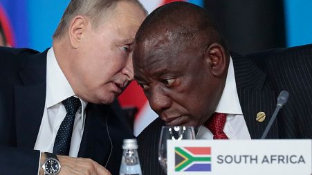 Russian President Vladimir Putin and South African President Cyril Ramaphosa at a summit in 2019