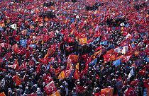 Supporters of People's Alliance's presidential candidate Recep Tayyip Erdogan attend an election rally campaign in Istanbul, Turkey, Sunday, May 7, 2023. 