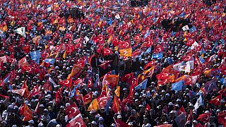Supporters of People's Alliance's presidential candidate Recep Tayyip Erdogan attend an election rally campaign in Istanbul, Turkey, Sunday, May 7, 2023.