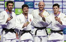 Le podium des -90 kg aux Mondiaux de judo de Doha, au Qatar, jeudi 11 mai 2023.
