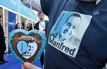 A volunteer campaigns for candidate to lead EPP, Manfred Weber of Germany at the European People's Party (EPP) congress in Helsinki, Finland. 2018