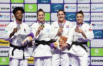 Le podium des -78 kg lors des Mondiaux de judo de Doha, au Qatar, vendredi 12 mai 2023.