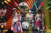Let 3 of Croatia perform during dress rehearsals for the Grand final at the Eurovision Song Contest in Liverpool, England, Friday, May 12, 2023