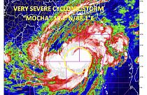This satellite image provided by India Meteorological Department shows storm Mocha intensify into a very severe cyclonic storm. 