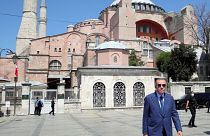 الرئيس التركي رجب طيب أردوغان للحديث مع مؤيديه في آيا صوفيا في إسطنبول 07/08/2020