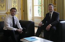 الرئيس الفرنسي إيمانويل ماكرون يلتقي الرئيس التنفيذي لتسلا وتويتر في قصر الإليزيه، باريس، فرنسا، الإثنين 15 مايو 2023