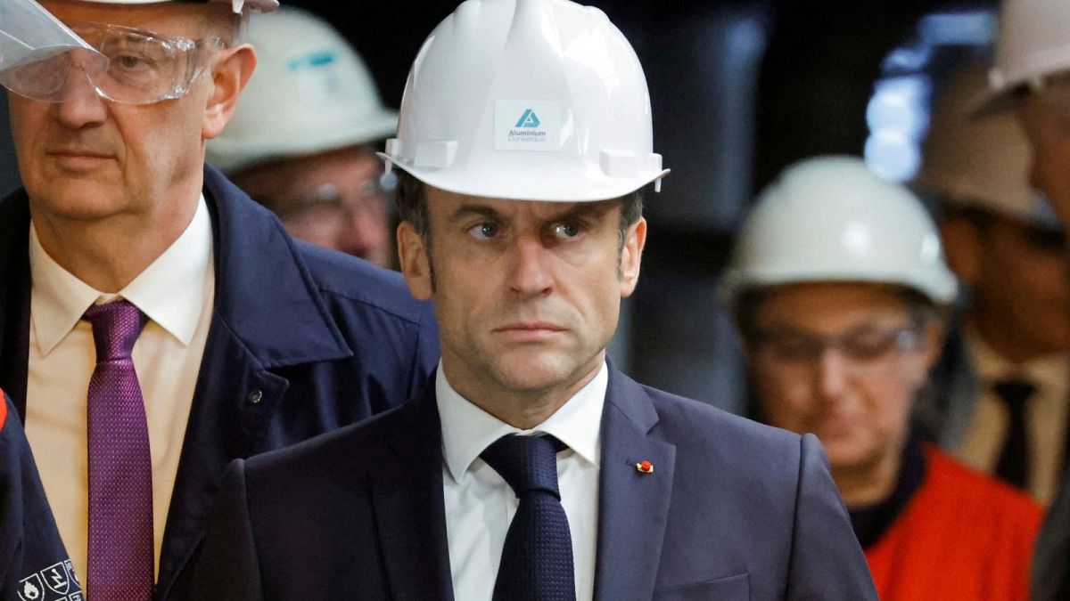 French President Emmanuel Macron visits the Aluminium Dunkerque factory in Dunkirk on Friday.
