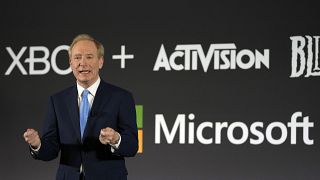 El presidente de Microsoft, Brad Smith, habla en una conferencia de prensa sobre la adquisición de Activision Blizzard por parte de Microsoft y el futuro de los videojuegos