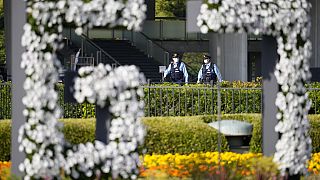 Police officers patrol as Japan's police beef up security ahead of the Group of Seven nations' meetings in Hiroshima, western Japan, Wednesday, May 17, 2023.