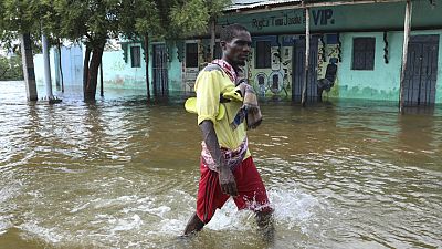A resident from the flood-hit city of Beledweyne in central Somalia on May 13, 2023.