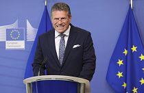 European Commissioner for Inter-institutional Relations and Foresight Maros Sefcovic at EU headquarters in Brussels, May 16, 2023. 