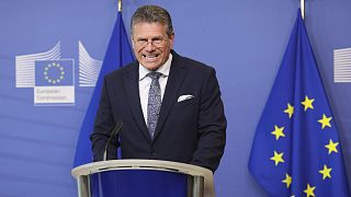 European Commissioner for Inter-institutional Relations and Foresight Maros Sefcovic at EU headquarters in Brussels, May 16, 2023.