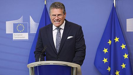 European Commissioner for Inter-institutional Relations and Foresight Maros Sefcovic at EU headquarters in Brussels, May 16, 2023. 