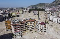 Destroyed or severally damaged buildings after a powerful earthquake in Antakya, southeastern Turkey,May 10, 2023