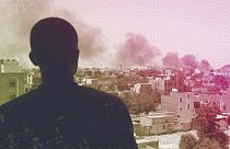 Smoke seen in the capital of Sudan, Khartoum, on 22 April 2023