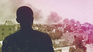 Smoke seen in the capital of Sudan, Khartoum, on 22 April 2023
